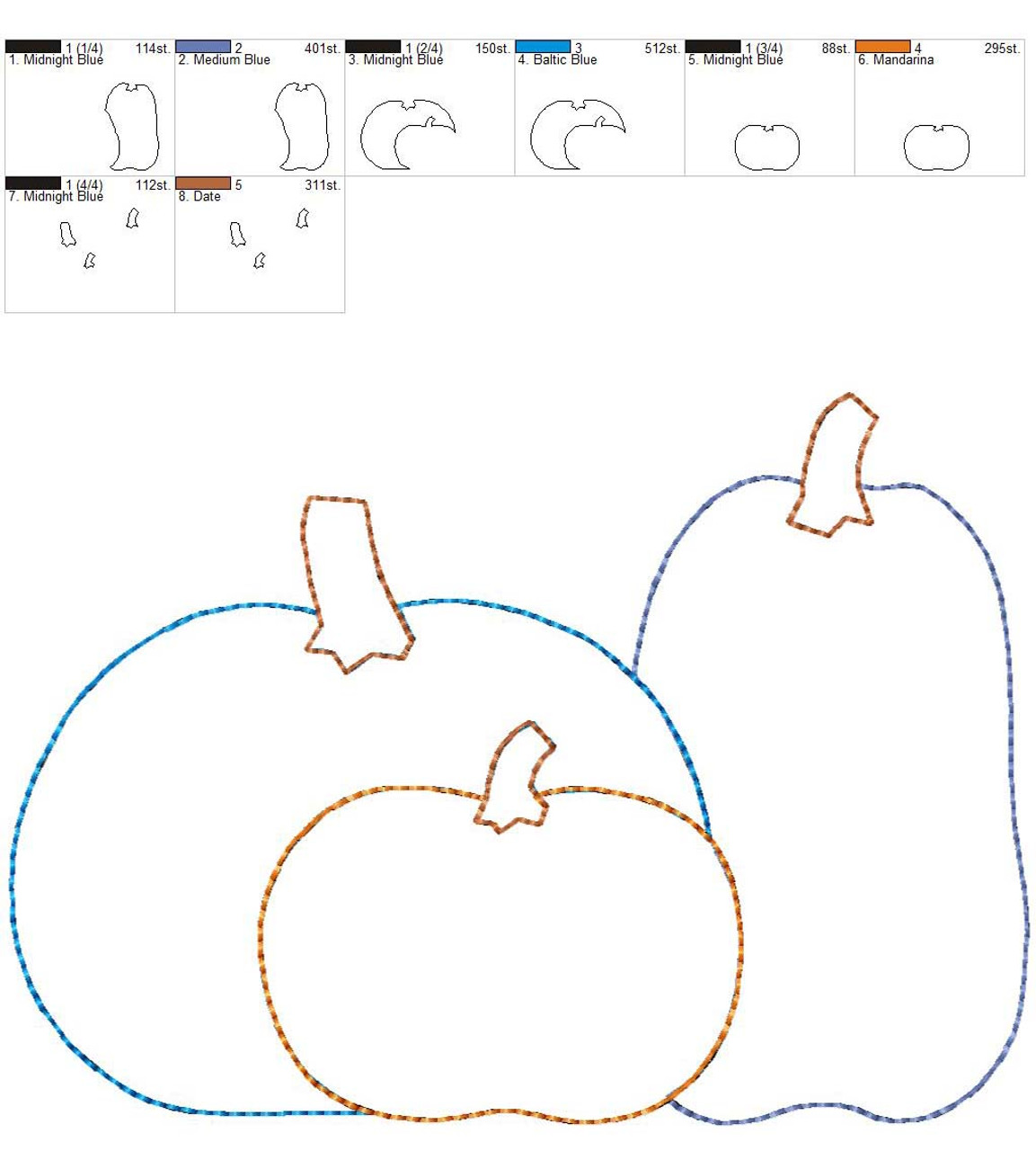 Pumpkins Pumpkin Trio Sketch Machine Embroidery Design - Rivermill  Embroidery