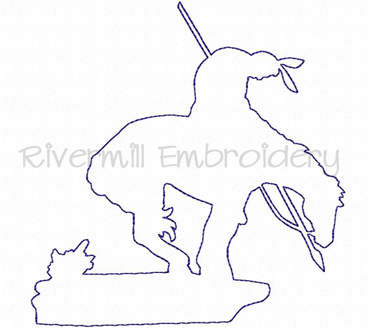 Raggy Applique End Of The Trail Indian On Horse Machine Embroidery Design Rivermill Embroidery