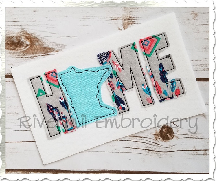 Raggy Applique State of Minnesota Machine Embroidery Design Rivermill