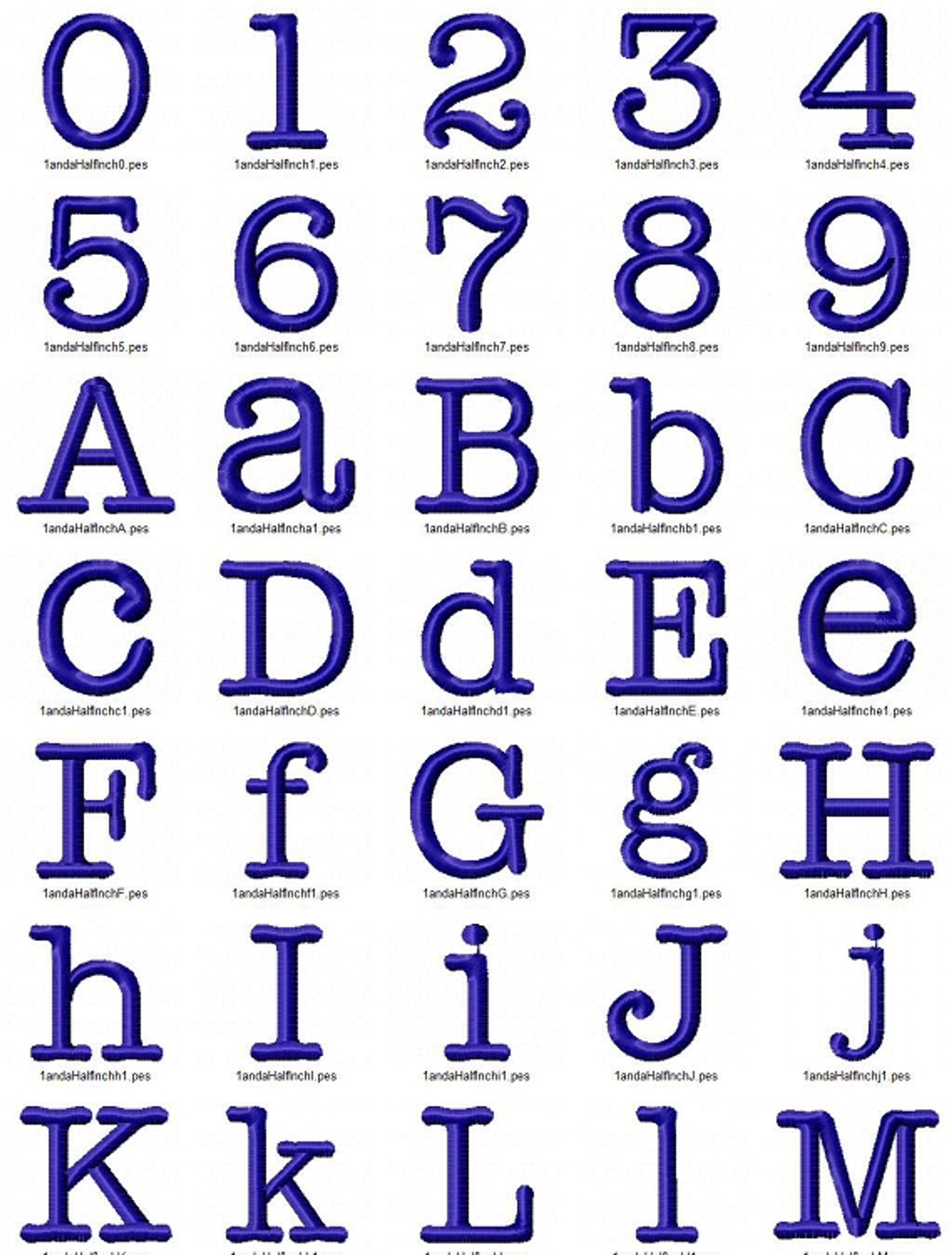 1 1/2" Inch Size ONLY Typewriter Machine Embroidery Font Rivermill