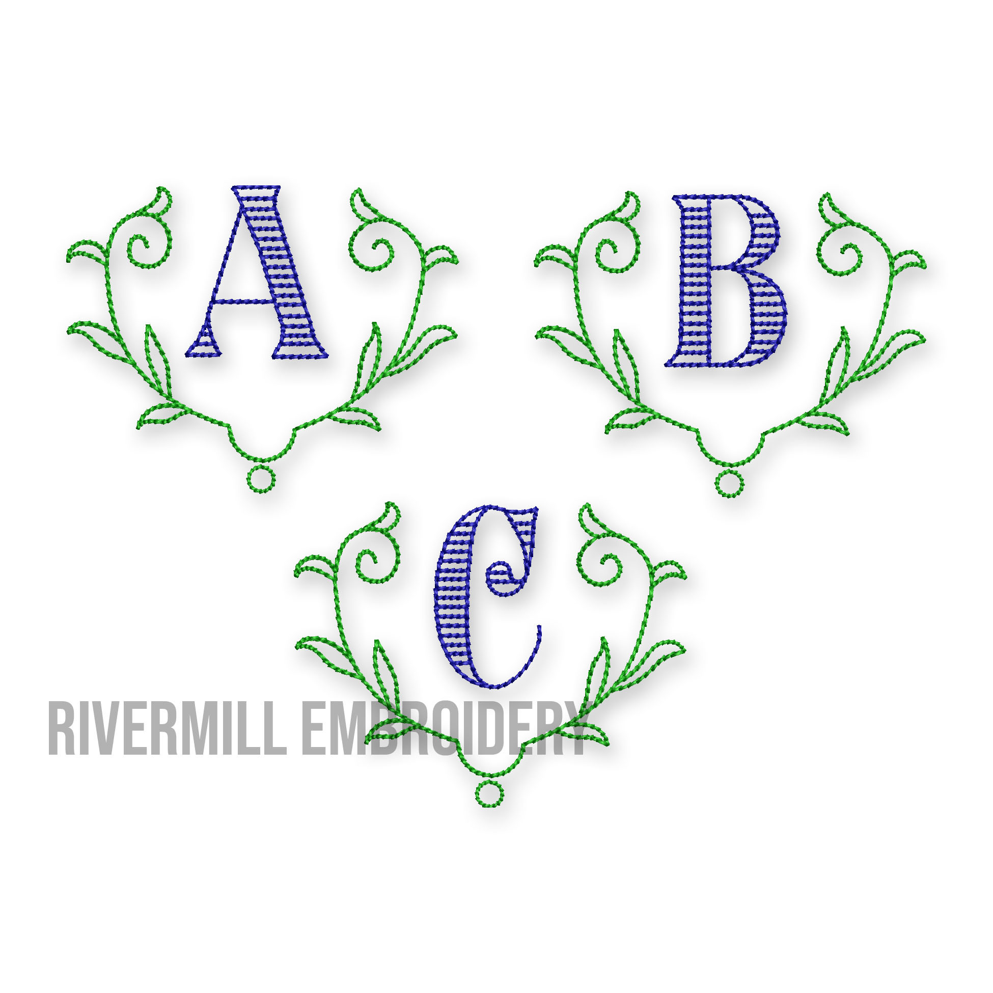 Aston Monogram Machine Embroidery Font Alphabet Rivermill Embroidery