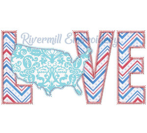 Zig Zag Applique United States USA Love Machine Embroidery Design
