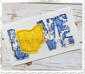 Raggy Applique Ohio Love Machine Embroidery Design