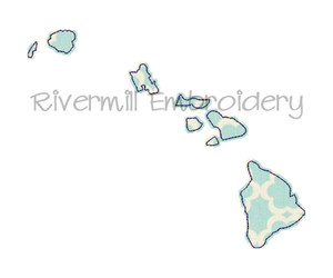 Raggy Applique State of Hawaii Machine Embroidery Design