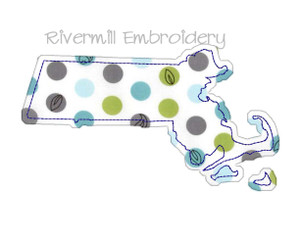 Raggy Applique State of Massachusetts Machine Embroidery Design