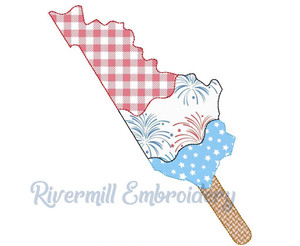 Raggy Applique Kentucky Shaped Red White & Blue Popsicle Machine Embroidery Design