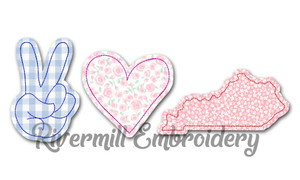 Raggy Applique Peace Love Kentucky Machine Embroidery Design