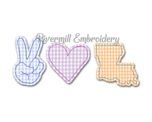 Raggy Applique Peace Love Louisiana Machine Embroidery Design