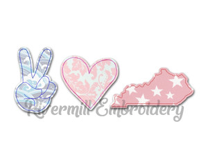 Large Raggy Applique Peace Love Kentucky Machine Embroidery Design