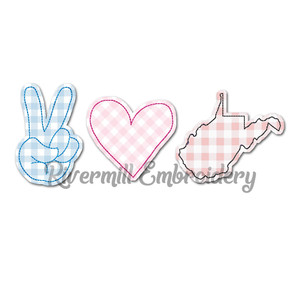 Raggy Applique Peace Love West Virginia Machine Embroidery Design
