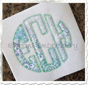 Round Monogram Diamond Edge Applique Machine Embroidery Alphabet Font