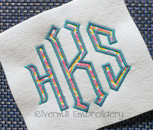 Point Monogram Applique w/ Top Stitch Machine Embroidery Alphabet Font