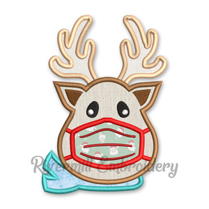 Reindeer With A Face Mask Applique Machine Embroidery Design