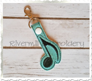Music Note In The Hoop Snap Tab Key Fob Machine Embroidery Design