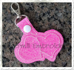 Two Hearts In The Hoop Snap Tab Key Fob Machine Embroidery Design