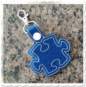 Autism Puzzle Piece In The Hoop Snap Tab Key Fob Machine Embroidery Design