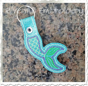 Mermaid Tail In The Hoop Snap Tab Key Fob Machine Embroidery Design