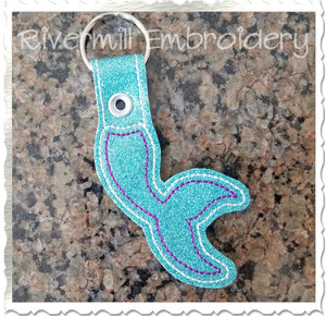 Mermaid Tail Outline In The Hoop Snap Tab Key Fob Machine Embroidery Design