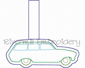 Vintage Style Station Wagon In The Hoop Snap Tab Key Fob Machine Embroidery Design