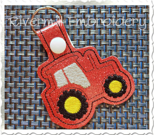Tractor In The Hoop Snap Tab Key Fob Machine Embroidery Design