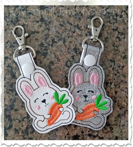 Bunny With A Carrot In The Hoop Snap Tab Key Fob Machine Embroidery Design