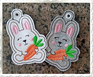 Bunny With A Carrot In The Hoop Eyelet Key Fob Machine Embroidery Design