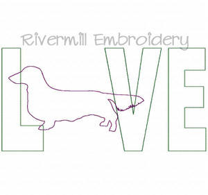 Raggy Applique Long Haired Dachshund Love Machine Embroidery Design
