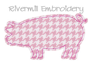 Large Raggy Applique Pig Machine Embroidery Design