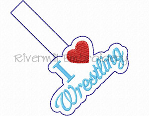 I Heart Wrestling In The Hoop Snap Tab Key Fob Machine Embroidery Design