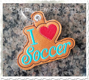 I Heart Soccer In The Hoop Eyelet Key Fob Machine Embroidery Design