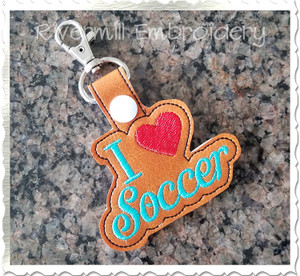 I Heart Soccer In The Hoop Snap Tab Key Fob Machine Embroidery Design