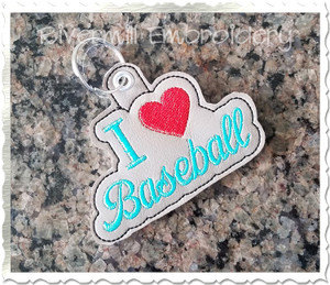 I Heart Baseball In The Hoop Eyelet Key Fob Machine Embroidery Design