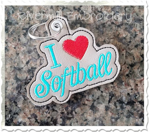 I Heart Softball In The Hoop Eyelet Key Fob Machine Embroidery Design