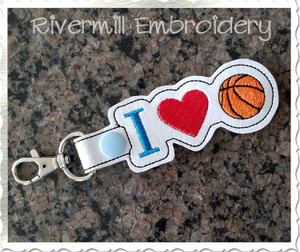 I Heart Basketball In The Hoop Snap Tab Key Fob Machine Embroidery Design