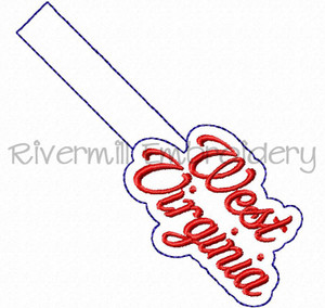 West Virginia In The Hoop Snap Tab Key Fob Machine Embroidery Design