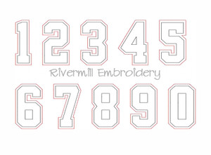 Raggy Double Applique Varsity Athletic Style Numbers Machine Embroidery Designs