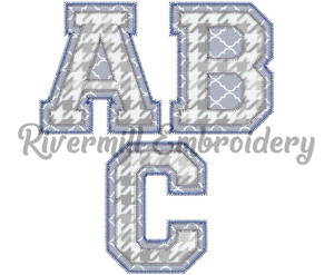 Zig Zag Double Applique Varsity Alphabet Machine Embroidery Font