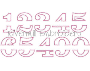Zig Zag Split Applique Numbers Machine Embroidery Design