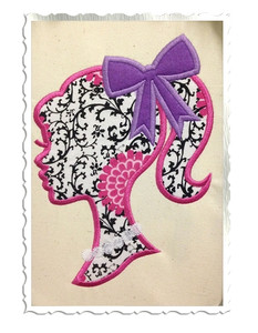Applique Ponytail Girl With Bow Silhouette Machine Embroidery Design