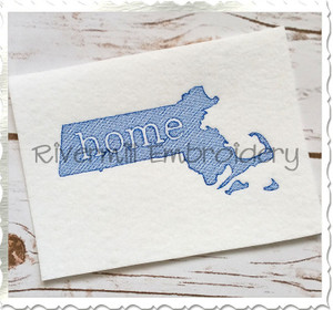Sketch Style Massachusetts Home Machine Embroidery Design