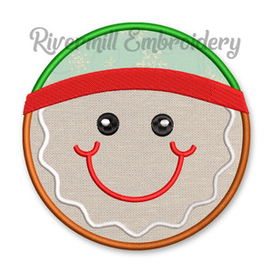 Round Gingerbread Boy Face Applique Machine Embroidery Design