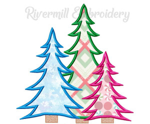 Applique Trio of Trees Machine Embroidery Design