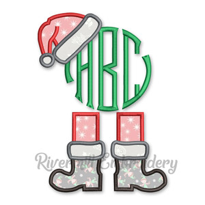 Santa Hat & Boots Monogram Frame Applique Machine Embroidery Design