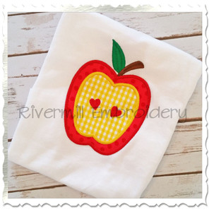 Applique Apple With Hearts Machine Embroidery Design