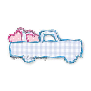 Zig Zag Applique Truck w/ Hearts Machine Embroidery Design
