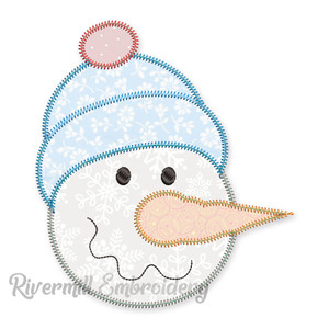 Zig Zag Applique Snowman Face Machine Embroidery Design