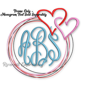 Hearts Monogram Frame Machine Embroidery Design
