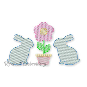 Bunny Rabbits & Flower Pot Machine Embroidery Design
