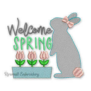 Welcome Spring Rabbit & Tulips Machine Embroidery Design