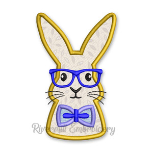 Boy Bunny Rabbit With Glasses Applique Machine Embroidery Design